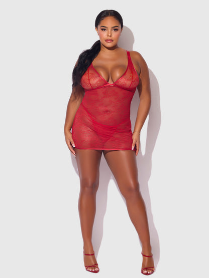 House of Desire Kiki Lace Chemise Open Strappy Caged Back Crimson Red