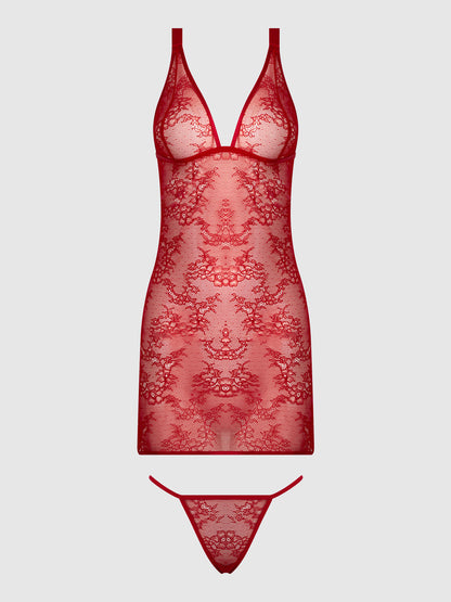 House of Desire Kiki Lace Chemise Open Strappy Caged Back Crimson Red
