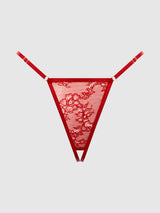 House of Desire Kiki Lace Crotchless & Side Slider Thong Crimson Red