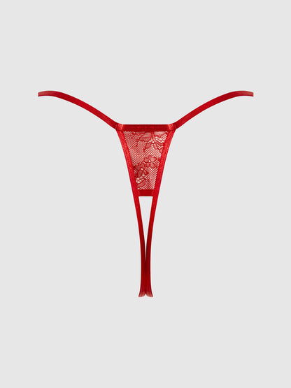 House of Desire Kiki Lace Crotchless & Side Slider Thong Crimson Red