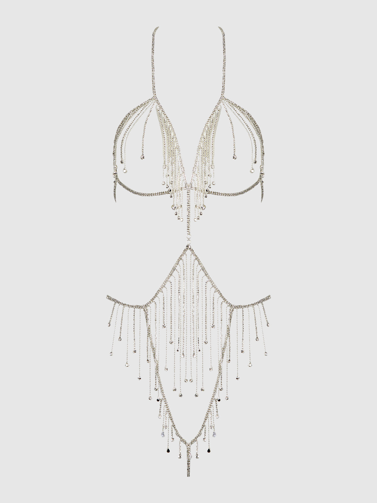 House of Desire Rhinestone Dangle Fringe Teddy Silver