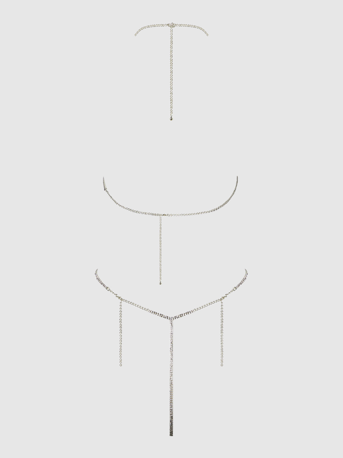 House of Desire Rhinestone Dangle Fringe Teddy Silver