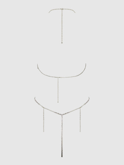 House of Desire Rhinestone Dangle Fringe Teddy Silver