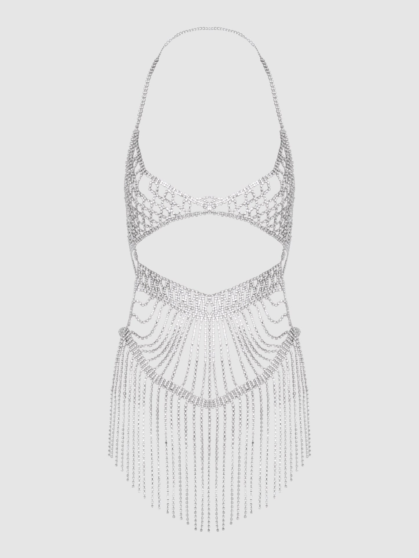 House of Desire Rhinestone Netted Chemise Silver