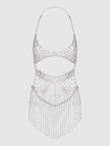 House of Desire Rhinestone Netted Chemise Silver