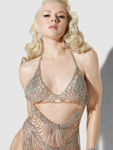 House of Desire Rhinestone Netted Chemise Silver