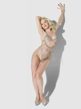 House of Desire Rhinestone Netted Chemise Silver