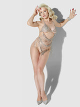 House of Desire Rhinestone Netted Chemise Silver