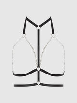 House of Desire Chain & Elastic Double Harness Top Black