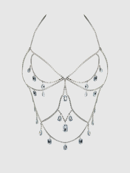 House of Desire Oversized Rhinestone Top Silver