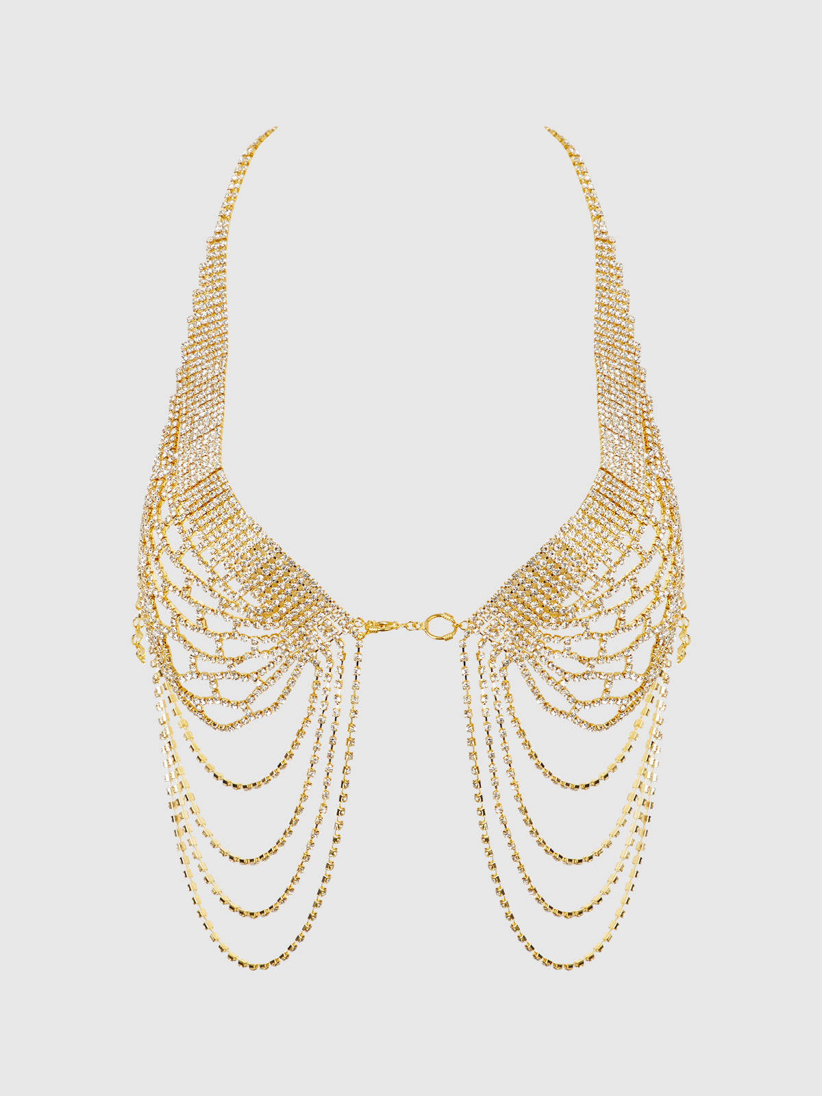 House of Desire Rhinestone Net Halter with Openable Front Gold