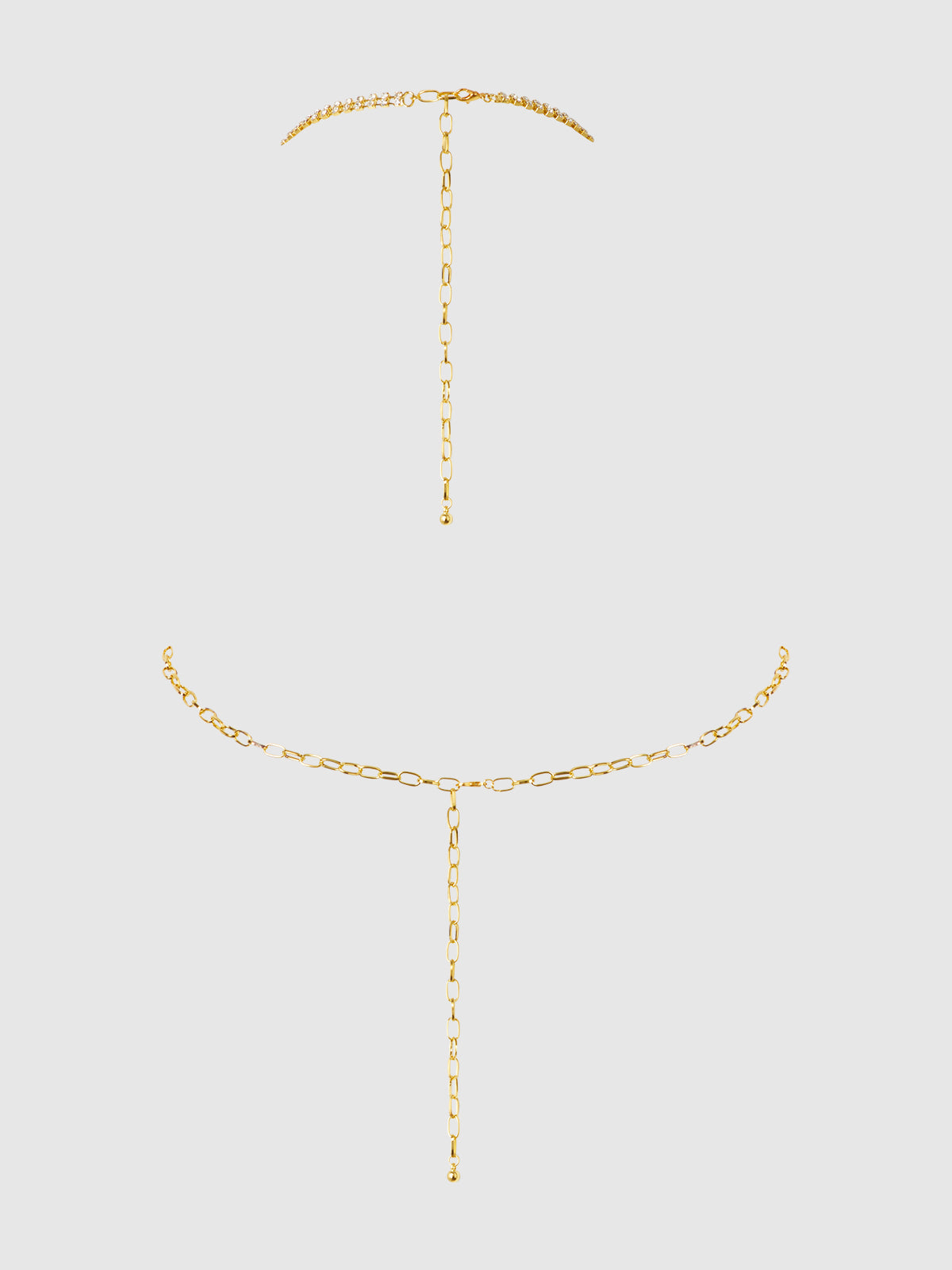 House of Desire Rhinestone Net Halter with Openable Front Gold