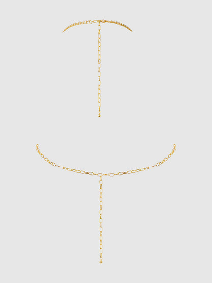 House of Desire Rhinestone Net Halter with Openable Front Gold