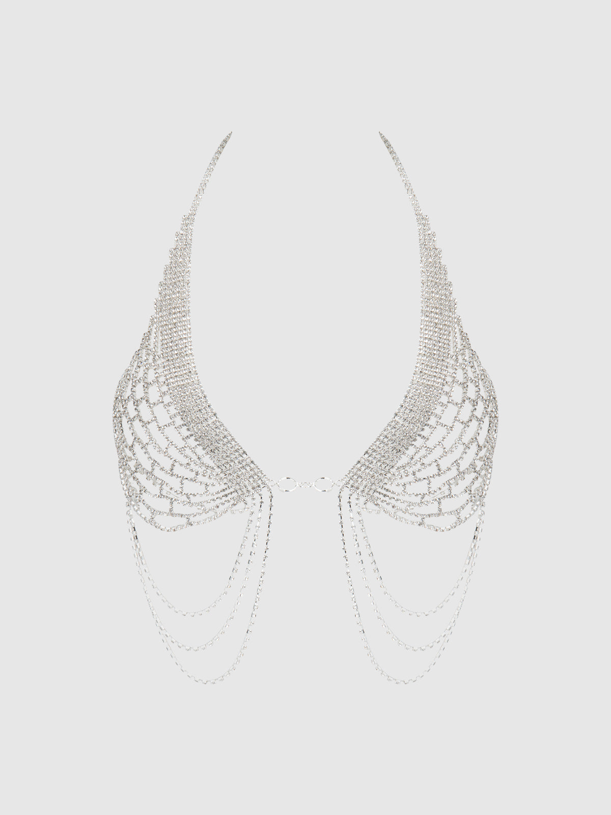 House of Desire Rhinestone Net Halter Bra with Openable Front Silver