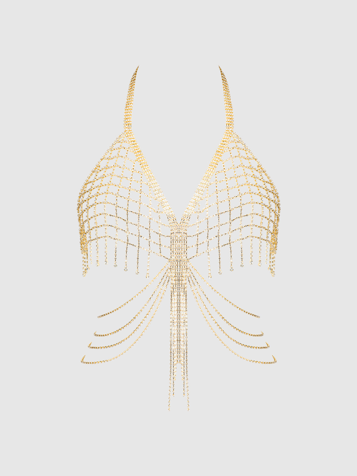 House of Desire Rhinestone Net & Fringe Halter Bralette