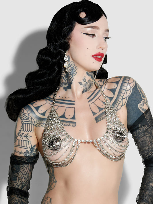 House of Desire Rhinestone Multi Stone Bra Silver