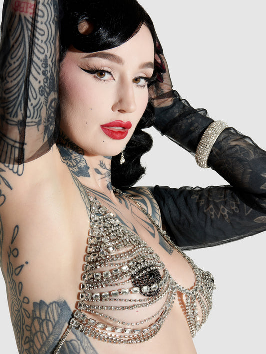 House of Desire Rhinestone Multi Stone Bra Silver