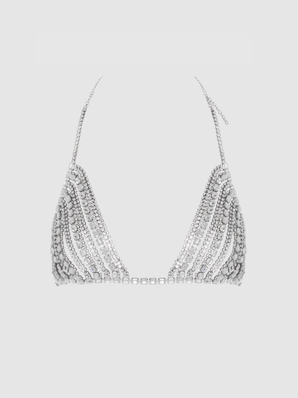 House of Desire Rhinestone Multi Stone Bra Silver