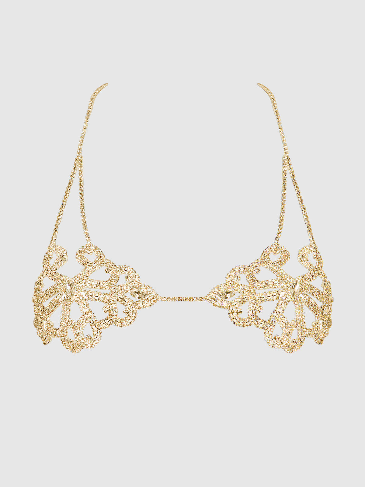 House of Desire Rhinestone Swirl Knot Bralette Bra Gold