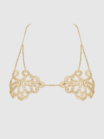 House of Desire Rhinestone Swirl Knot Bralette Bra Gold