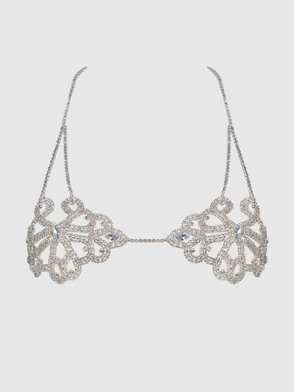 House of Desire Rhinestone Swirl Knot Bralette Bra Silver