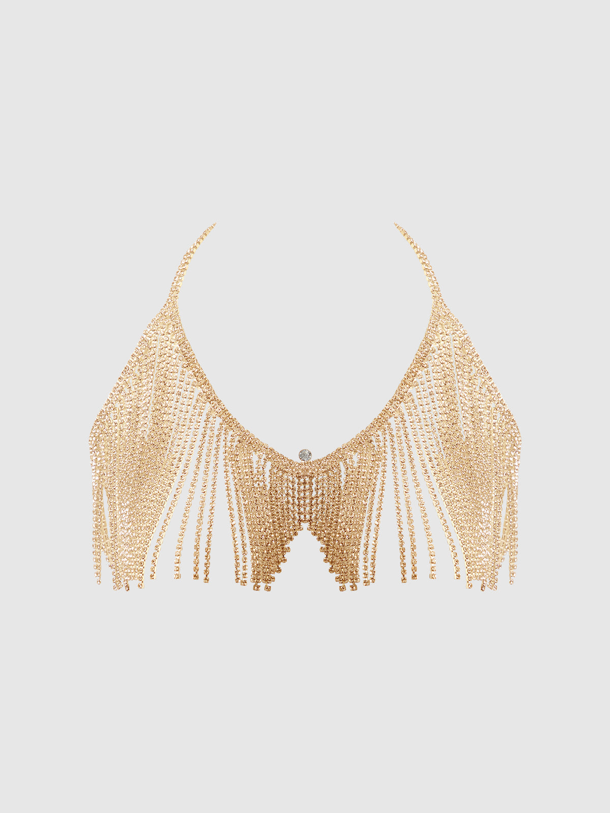 House of Desire Rhinestone Dangle V-Neck Bra Gold