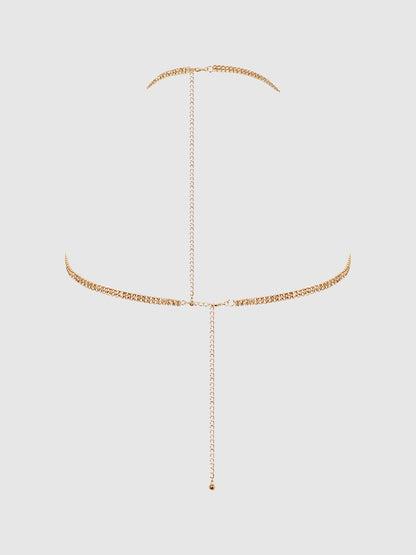 House of Desire Rhinestone Dangle V-Neck Bra Gold