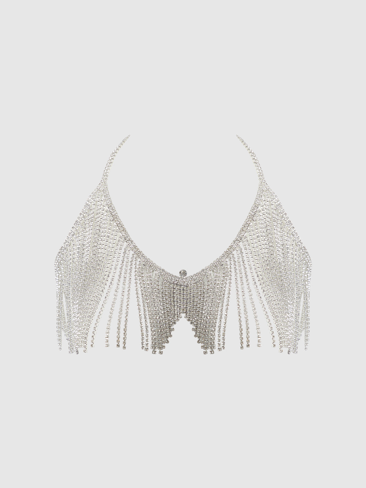House of Desire Rhinestone Dangle V-Neck Bra Silver