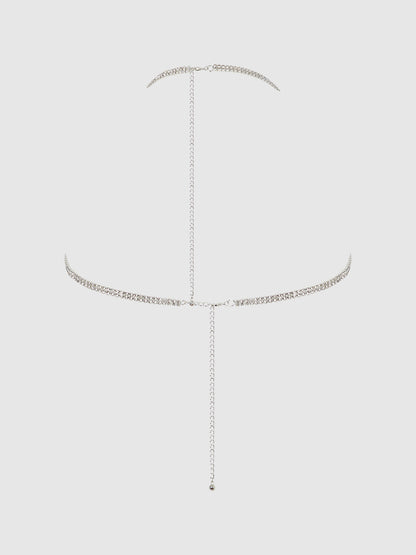 House of Desire Rhinestone Dangle V-Neck Bra Silver