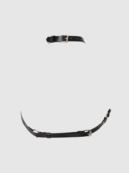 House of Desire Chain & Leather-Like Draped Harness Black Silver