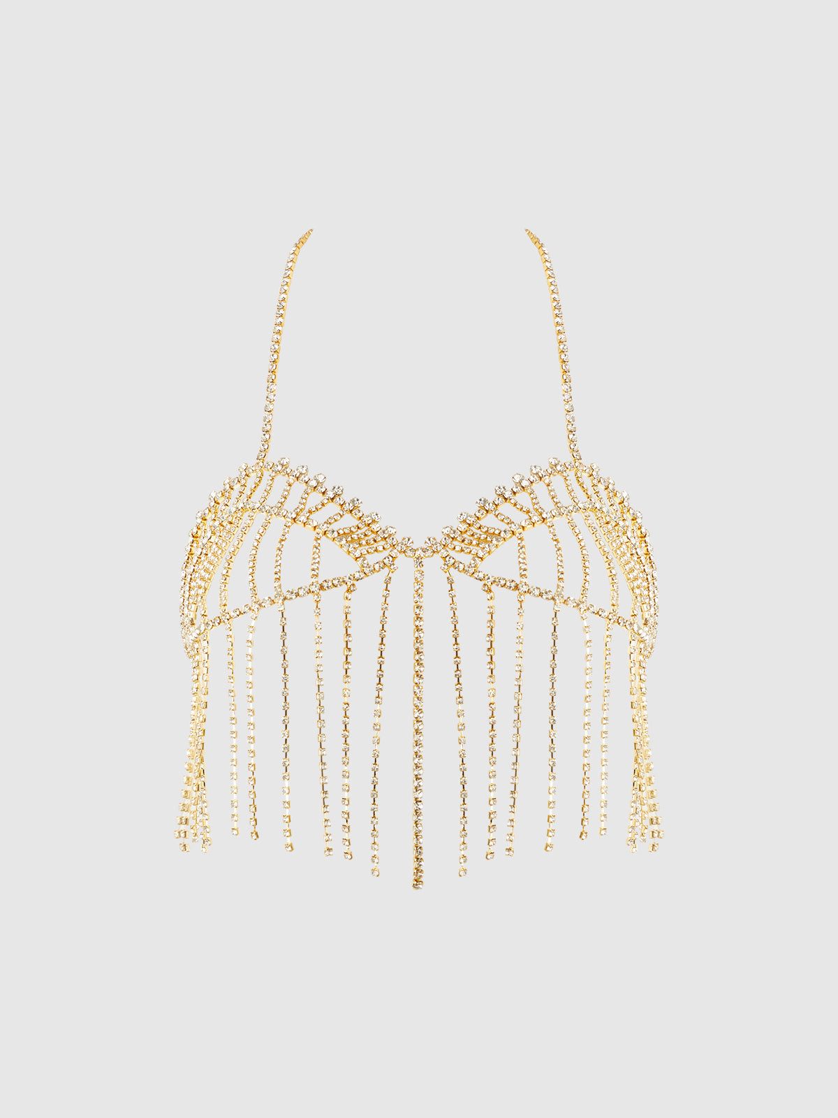 House of Desire Rhinestone Fringe Cropped Cami Top Gold