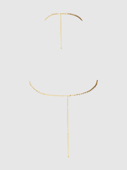 House of Desire Rhinestone Fringe Cropped Cami Top Gold