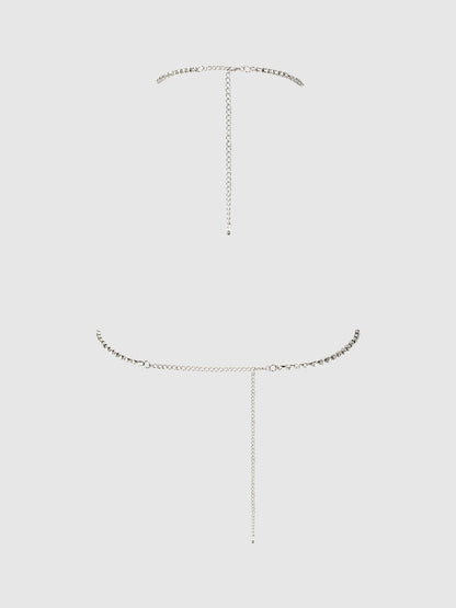 House of Desire Rhinestone Fringe Cropped Cami Top Silver