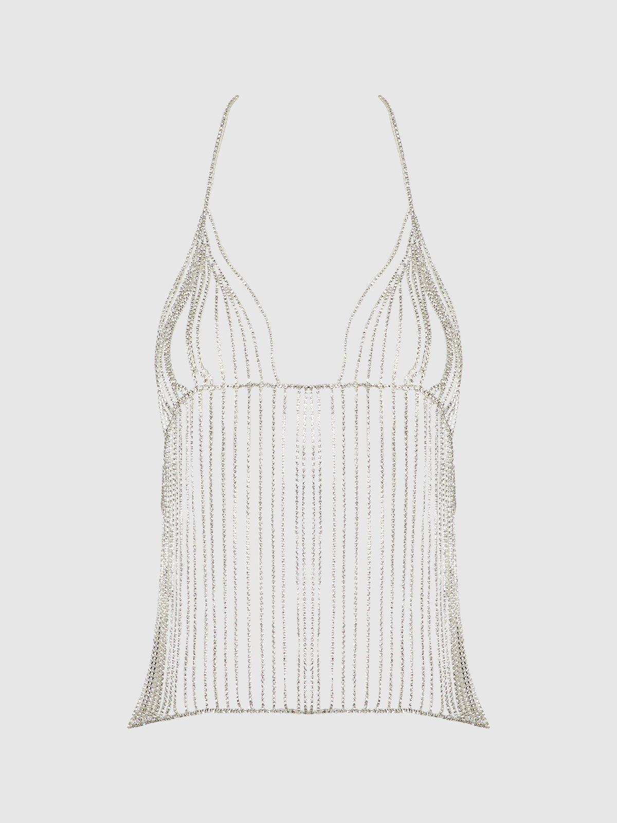 House of Desire Rhinestone Plunge Cami Silver