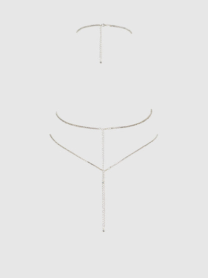 House of Desire Rhinestone Plunge Cami Silver