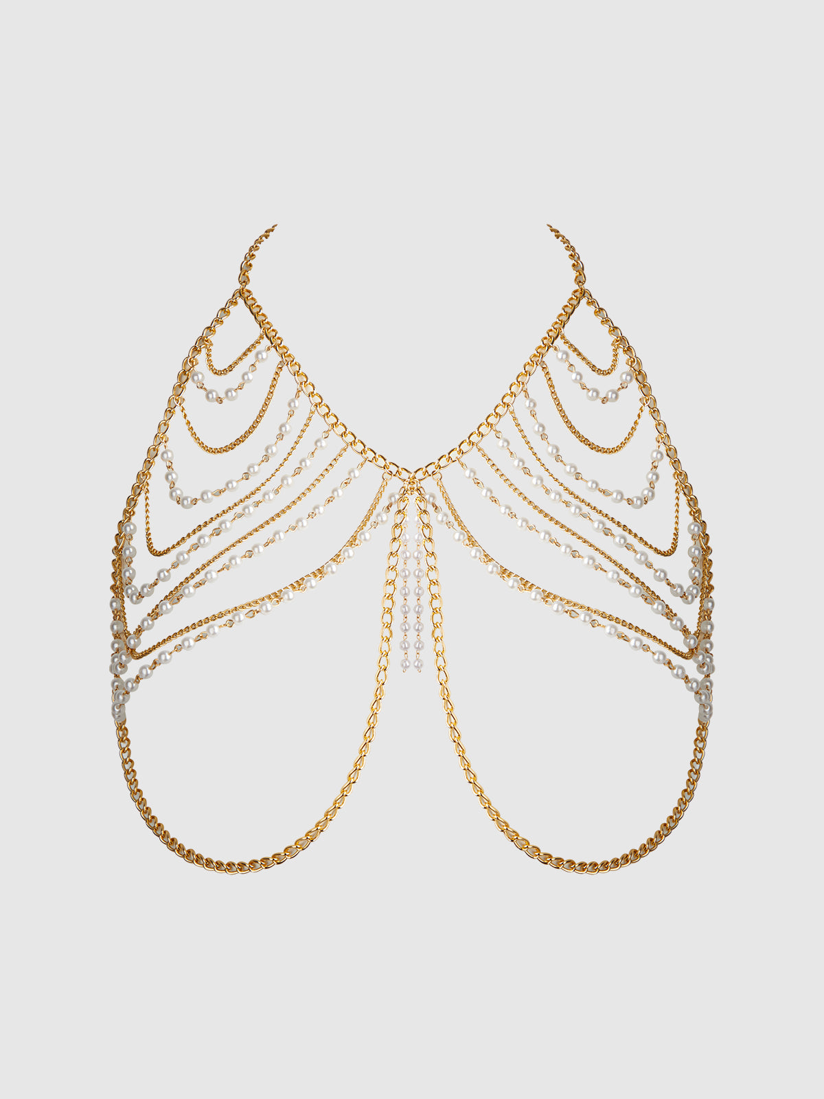 House of Desire Pearl & Chain Draped Bralette Bra Gold