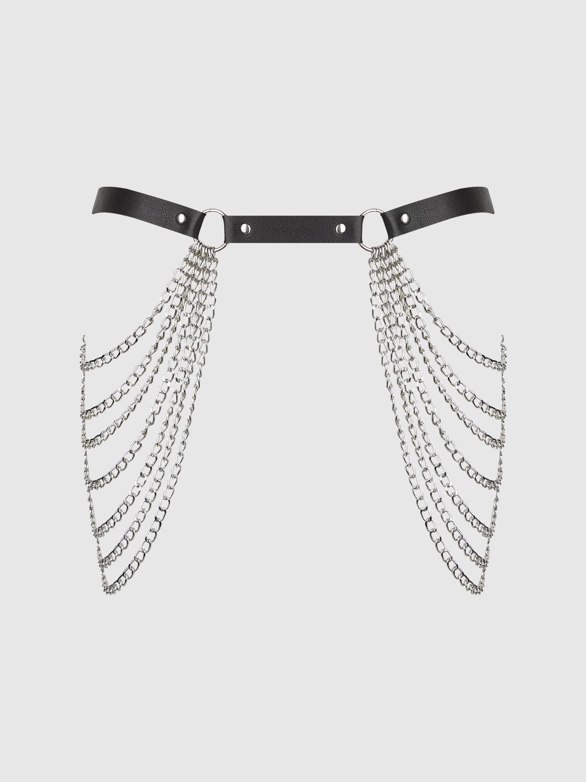 House of Desire Chain & Leather-Like Draped Garter Black Silver
