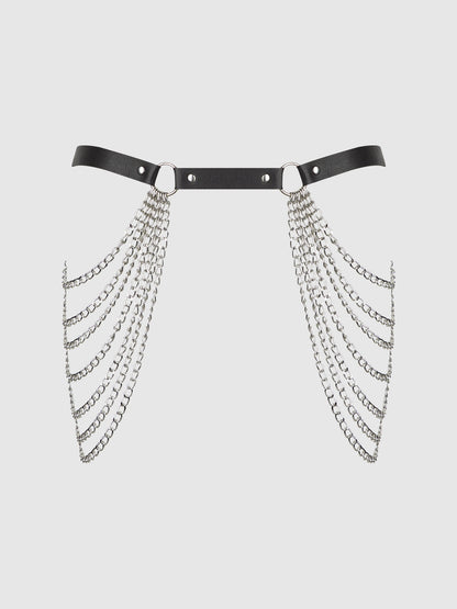 House of Desire Chain & Leather-Like Draped Garter Black Silver