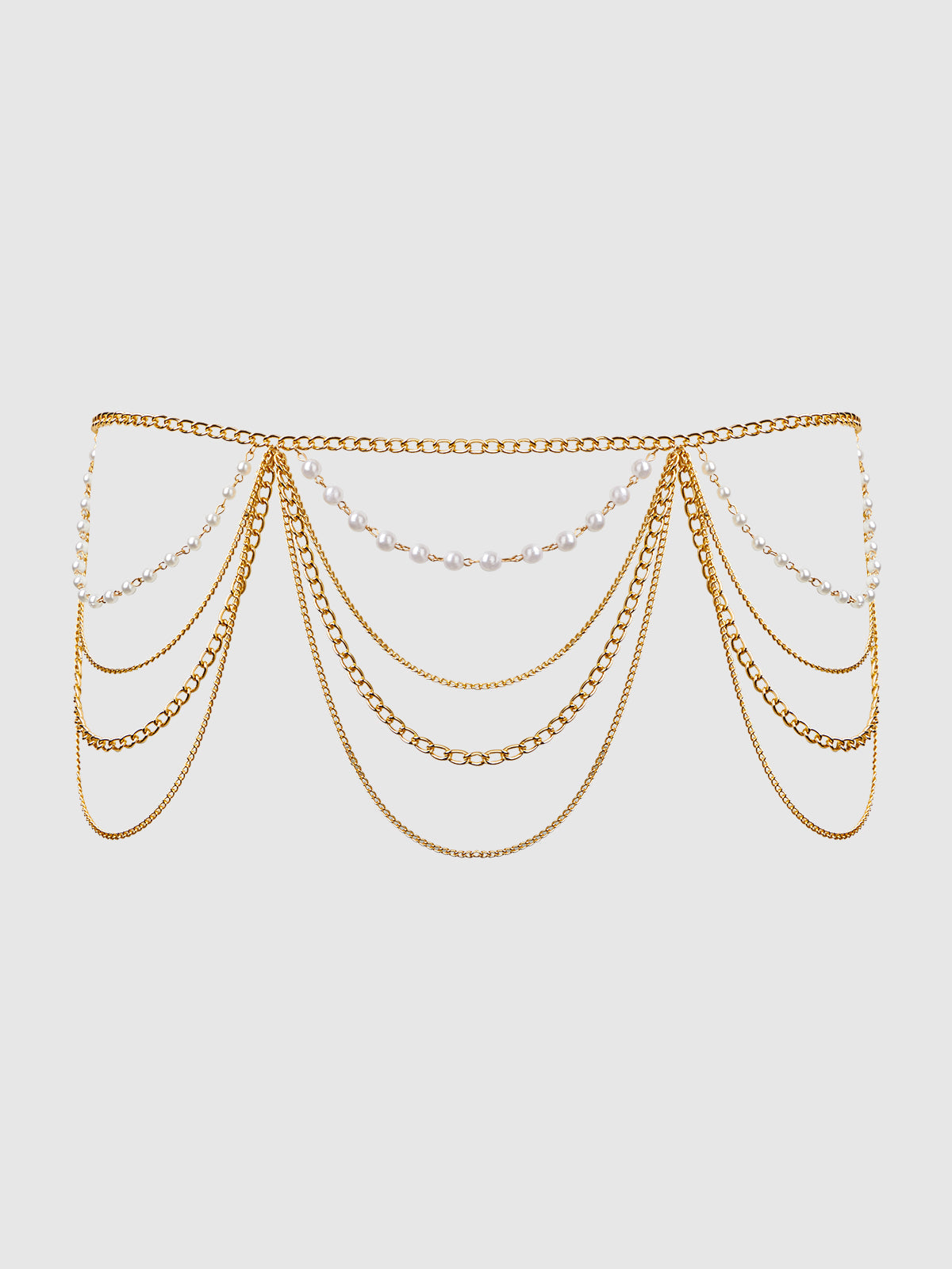 House of Desire Pearl & Chain Draped Garter Gold