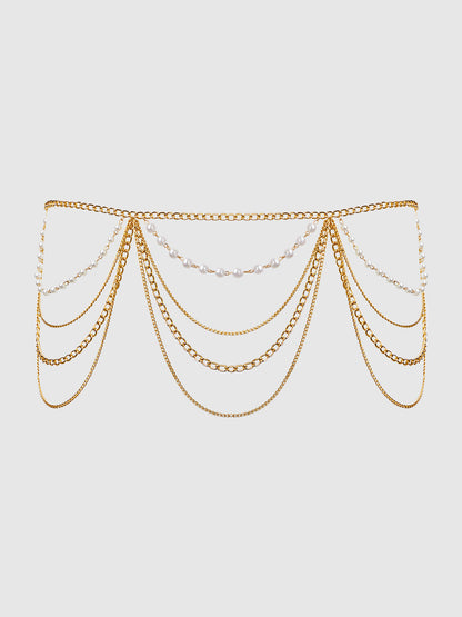 House of Desire Pearl & Chain Draped Garter Gold
