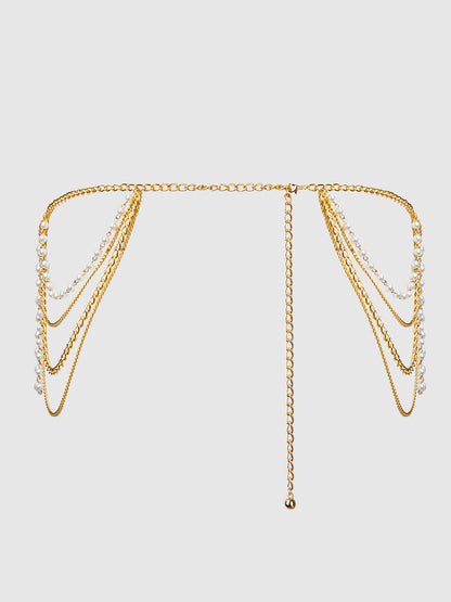 House of Desire Pearl & Chain Draped Garter Gold