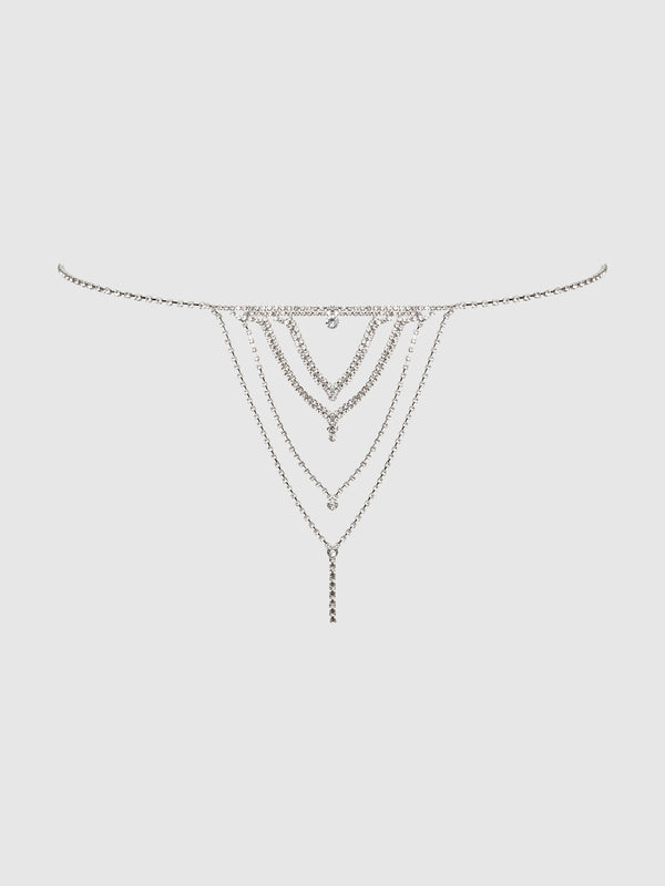 House of Desire Rhinestone V-Front G-String Panty Silver