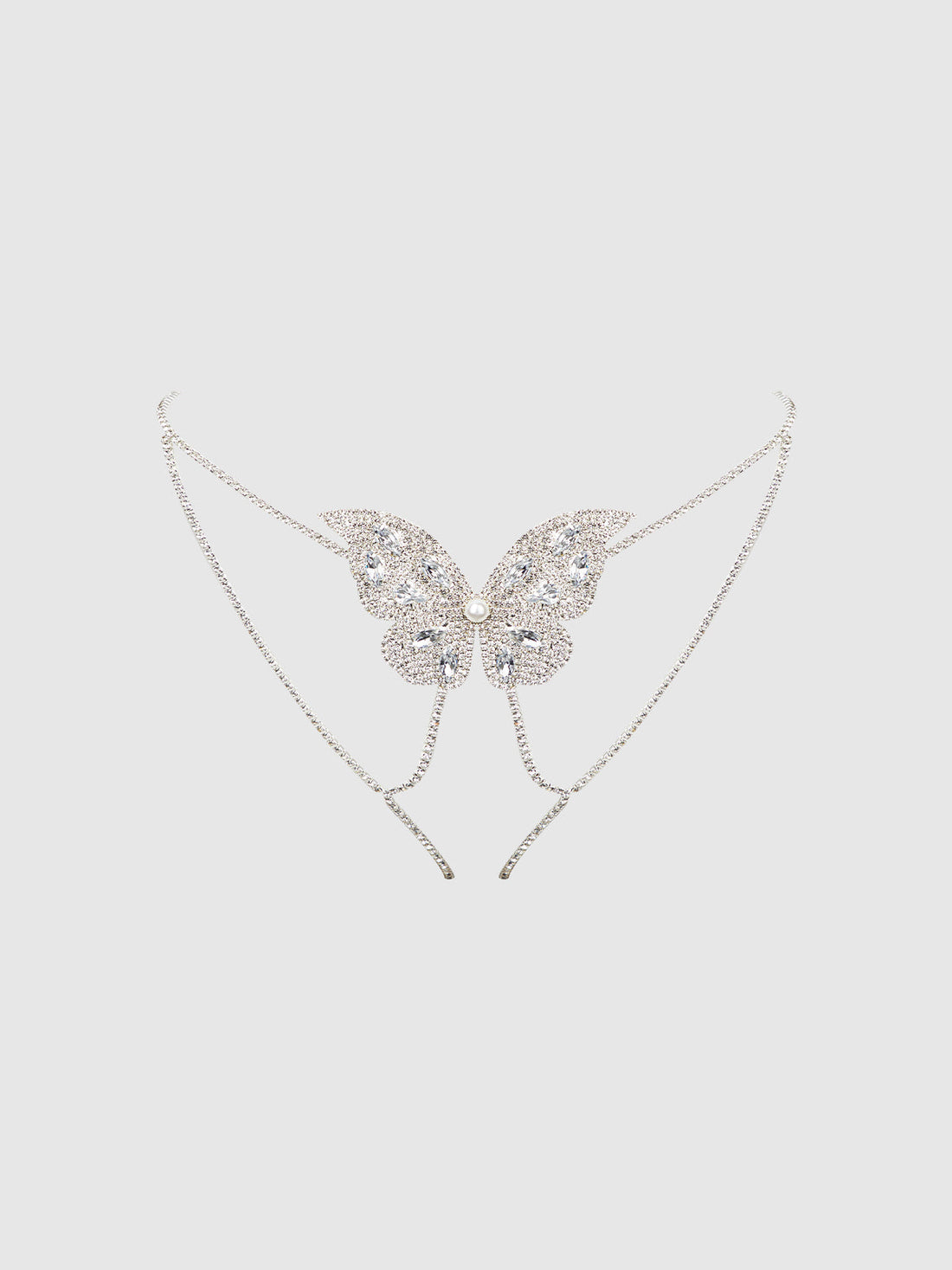Rhinestone & Pearl Butterfly Panty Silver