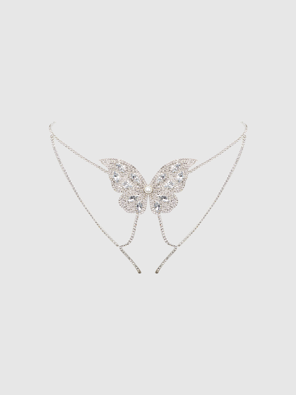 House of Desire Rhinestone & Pearl Butterfly Panty Silver