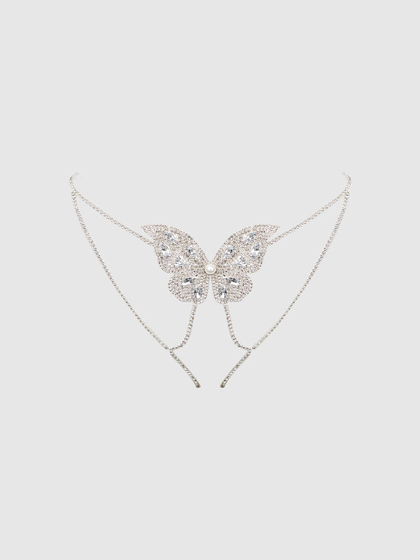 House of Desire Rhinestone & Pearl Butterfly Panty Silver