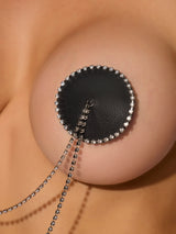 Rhinestone & Leather-Like Draped Pasties Black Silver