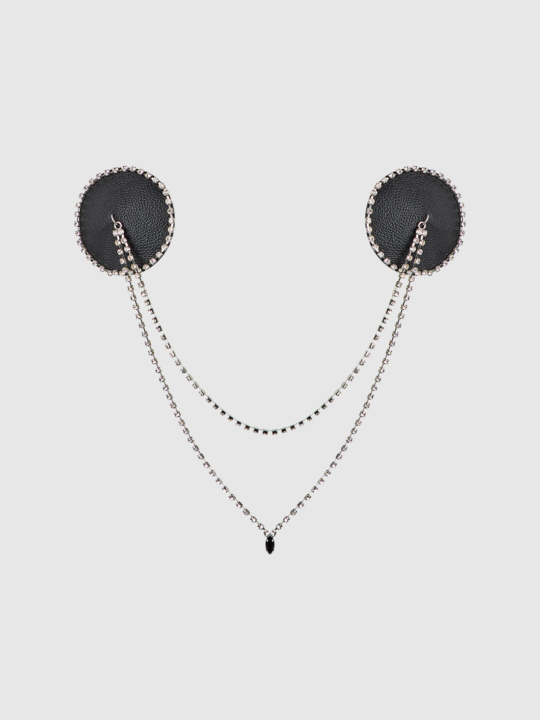 Rhinestone & Leather-Like Draped Pasties Black Silver