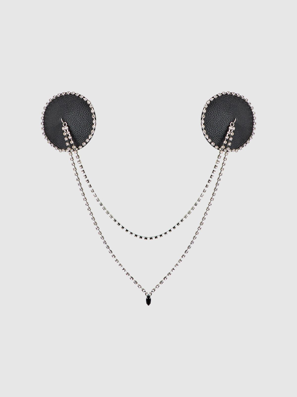 House of Desire Rhinestone & Leather-Like Draped Pasties Black Silver