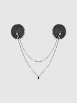 Rhinestone & Leather-Like Draped Pasties Black Silver