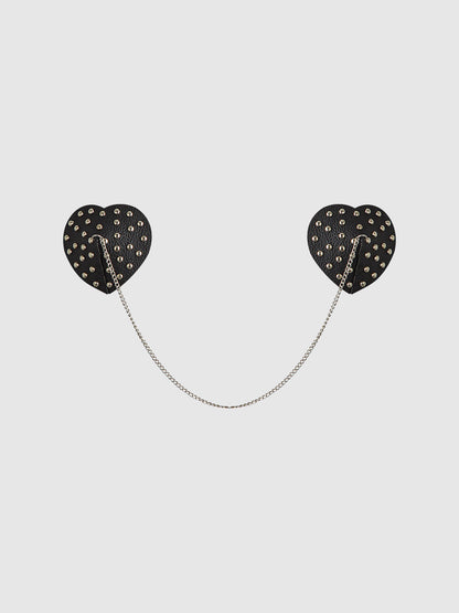 House of Desire Studded & Chain Draped Leather-Like Heart Pasties